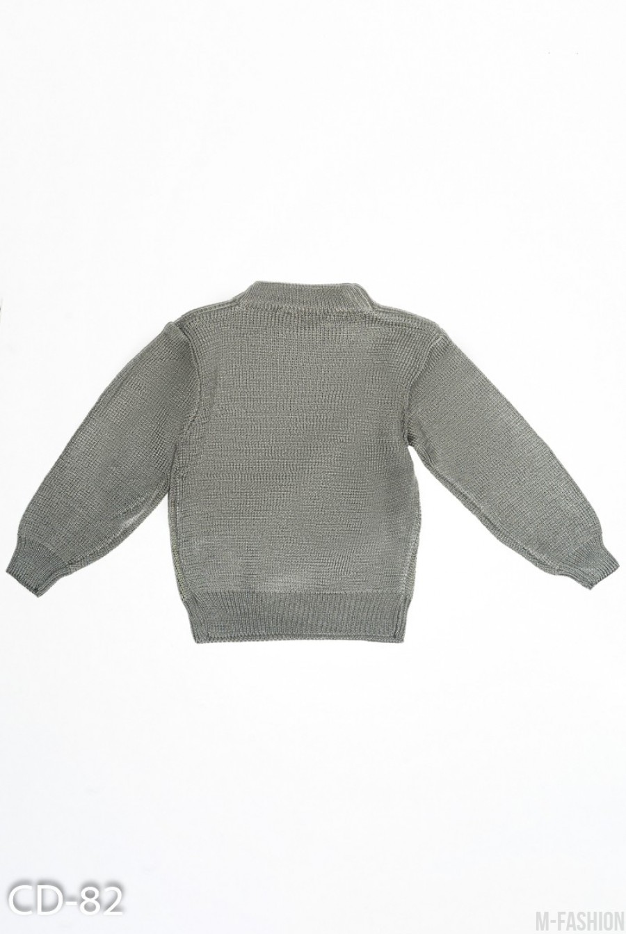 Серый вязаный свитер с принтом- Фото 2