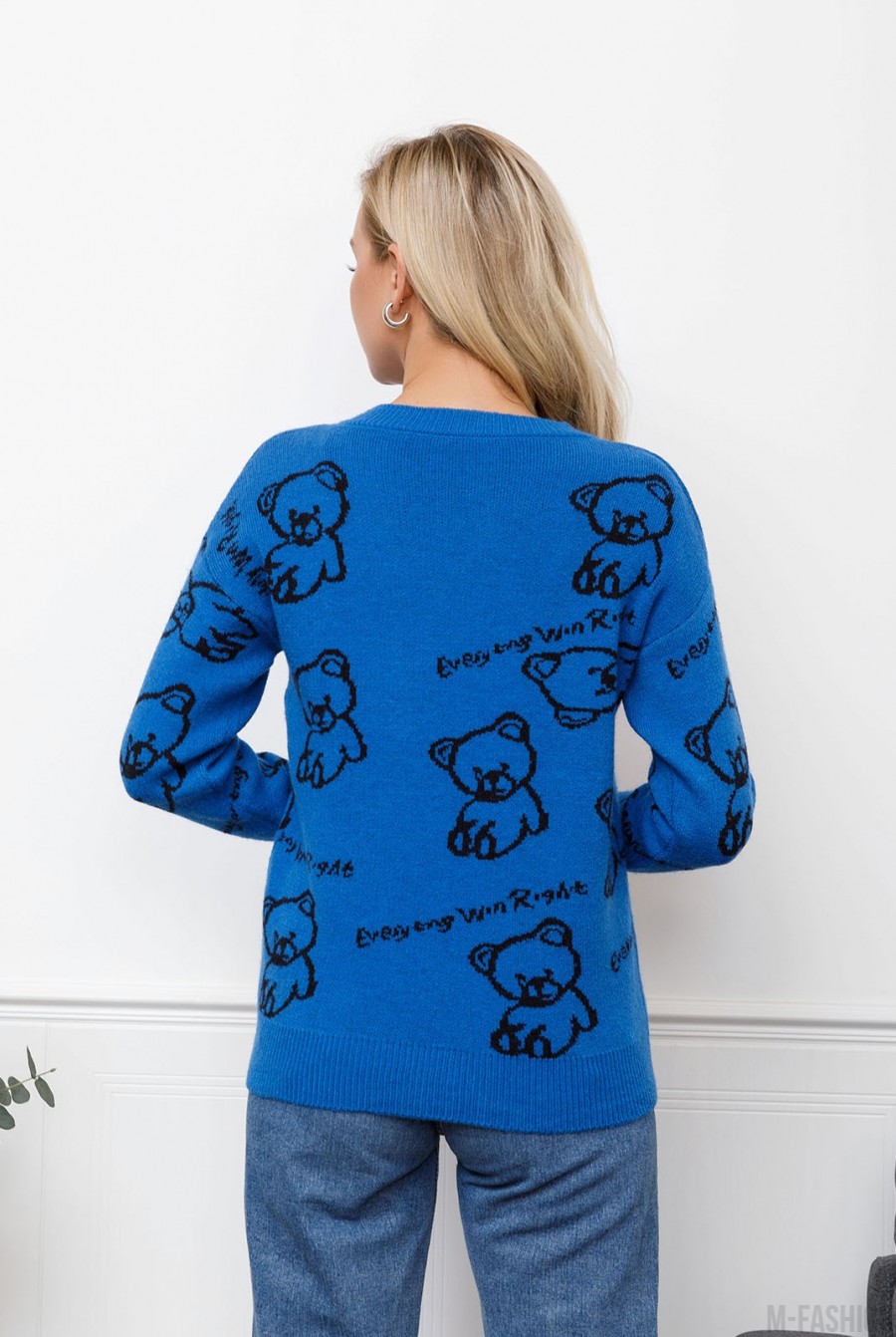 Синий шерстяной свитер с мишками- Фото 3