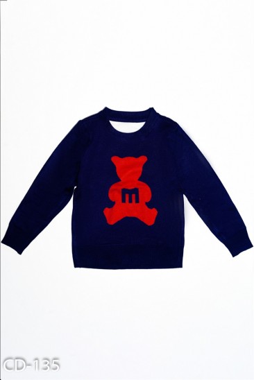 Темно-синий трикотажный свитер с красным мишкой