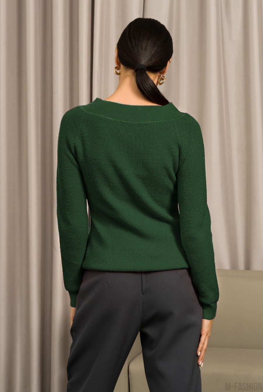 Ангоровый вязаный свитер цвета хаки- Фото 3
