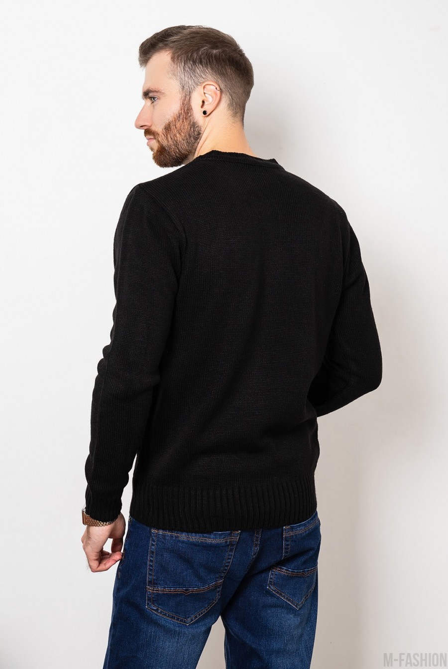 Черный вязаный пуловер с эмблемой- Фото 2