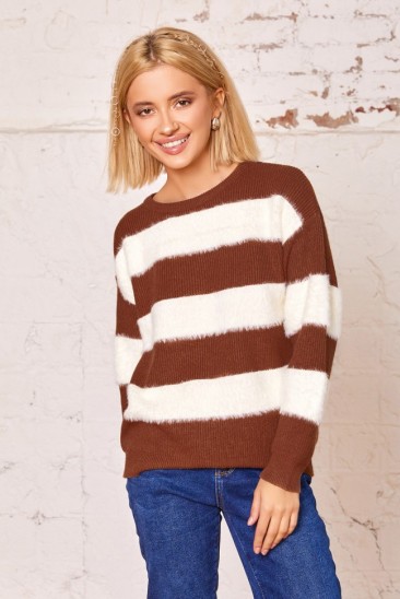 Терракотовый комбинированный полосатый свитер