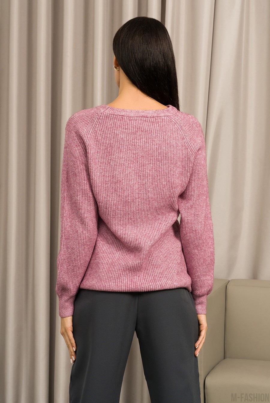 Сиреневый ангоровый свитер с геометрическим узором- Фото 3