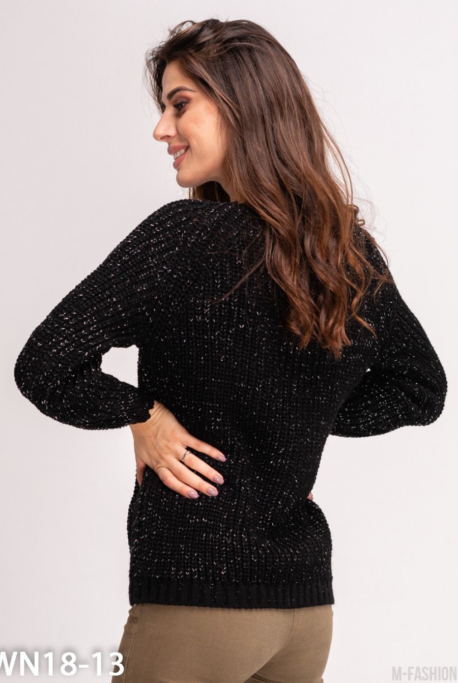 Черный свитер объемной вязки с люрексом- Фото 5