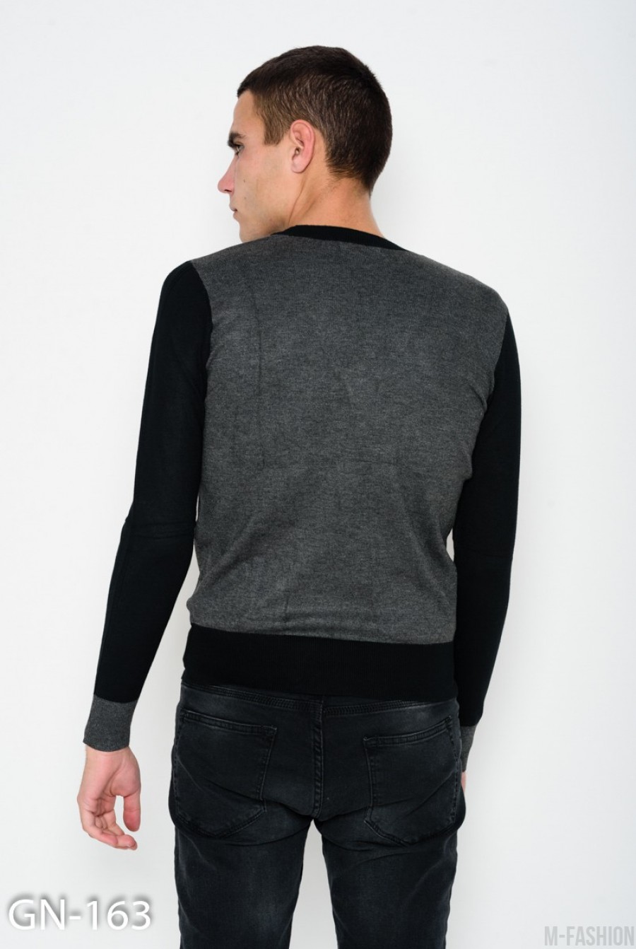 Темно-серый ангоровый свитер с пуговицами и V-образной горловиной- Фото 3