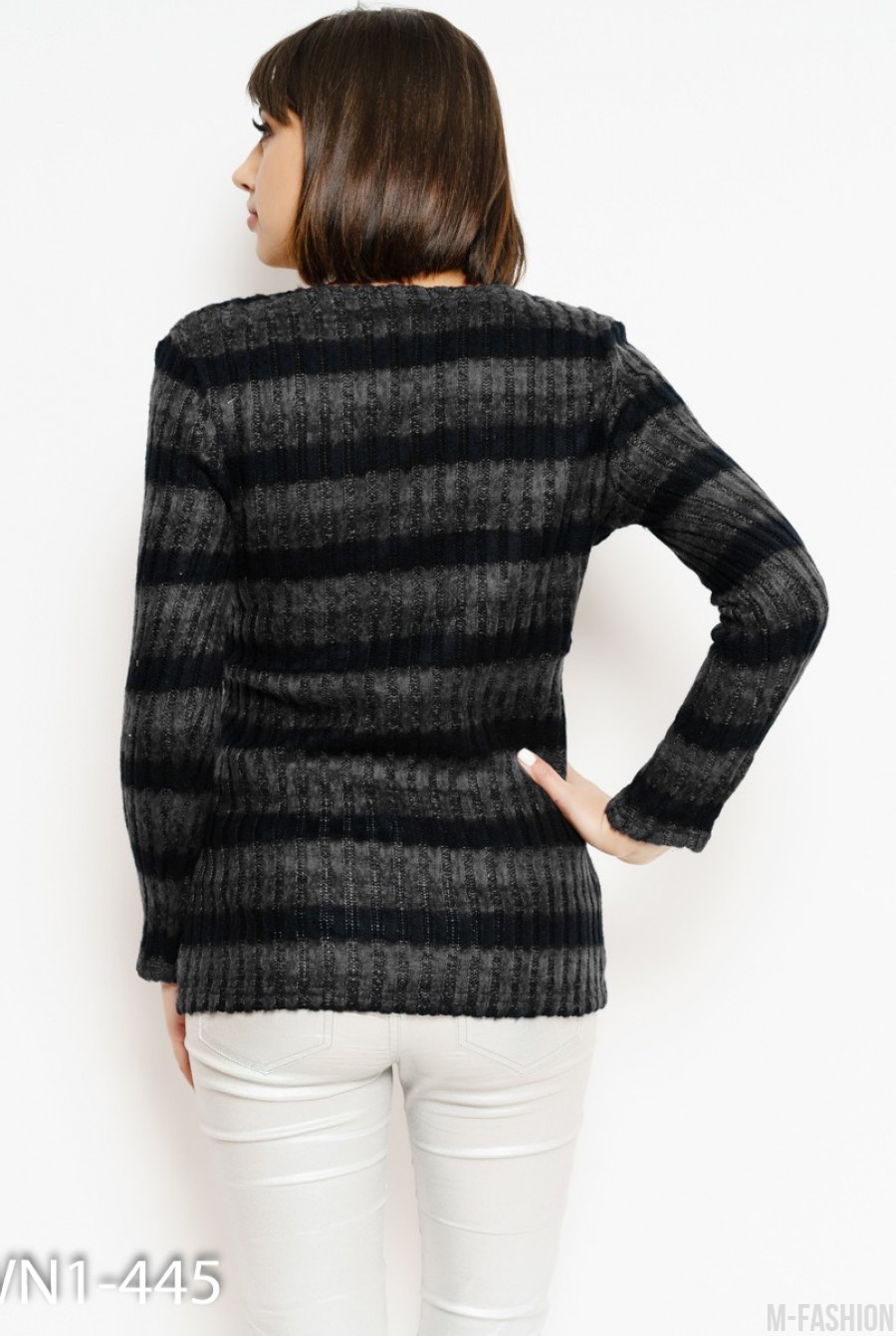 Черный полосатый свитер удлиненного кроя- Фото 3
