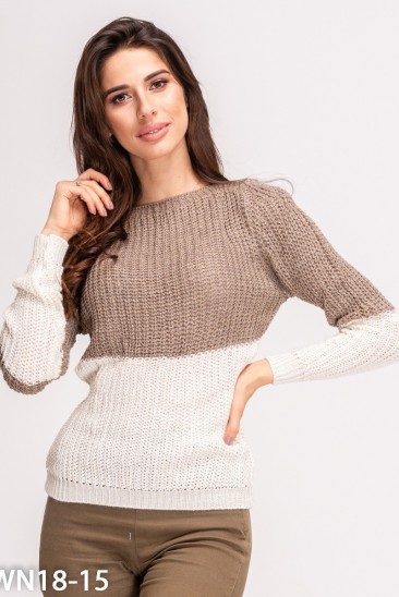 Коричневый теплый вязаный свитер с люрексом