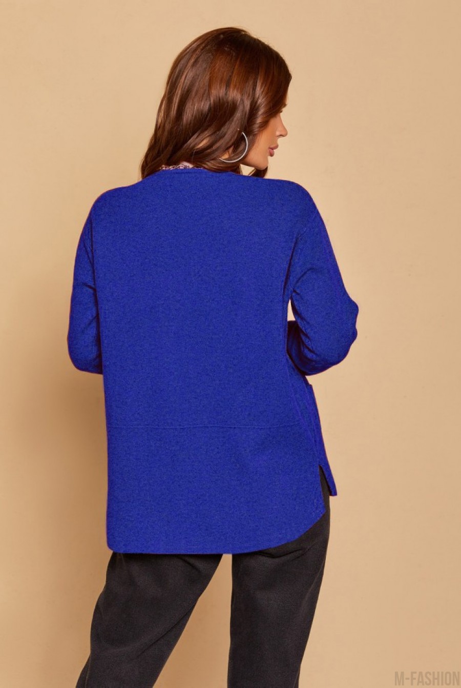 Синий асимметричный свитер с карманами- Фото 3