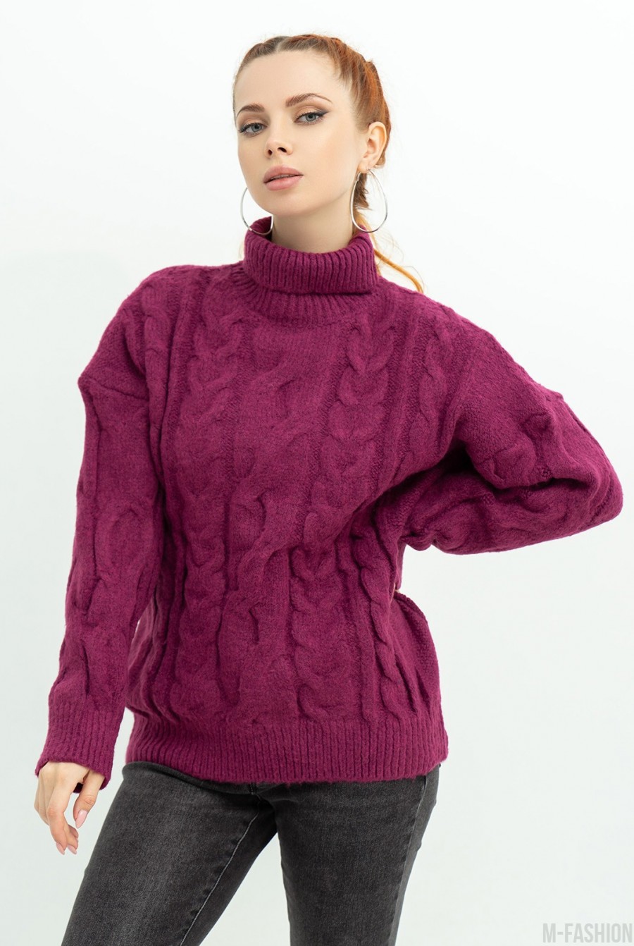 Бордовый шерстяной свитер с объемным декором - Фото 1