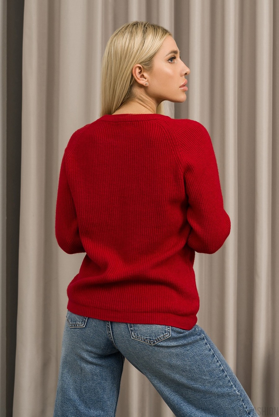 Бордовый ангоровый свитер с геометрическим узором- Фото 3