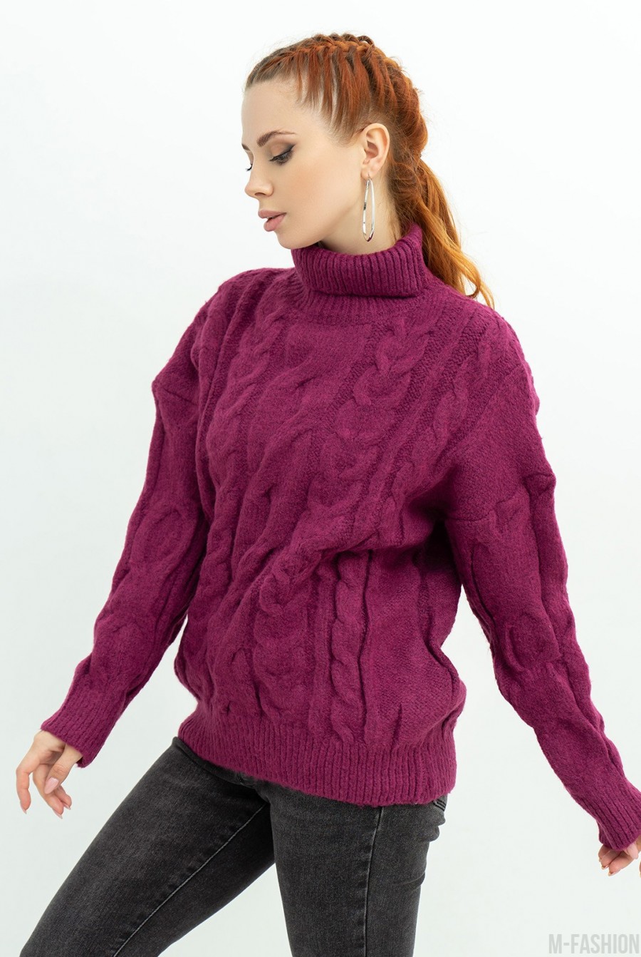 Бордовый шерстяной свитер с объемным декором- Фото 2