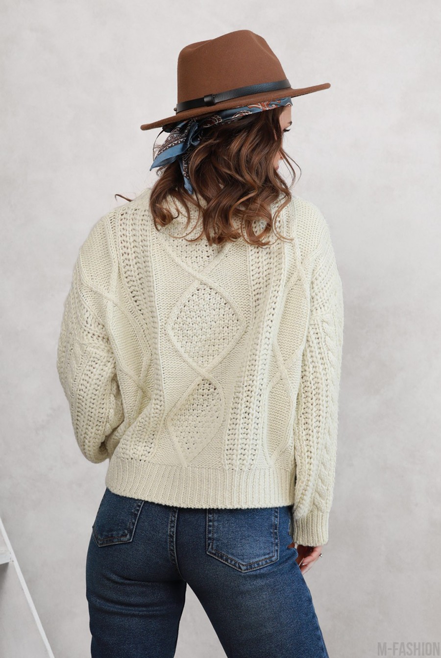 Белый шерстяной свитер ажурной вязки- Фото 3