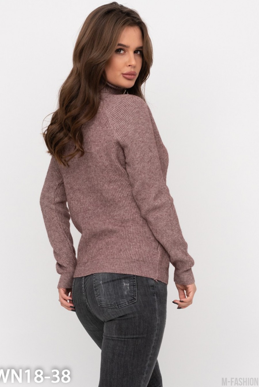 Коричневый шерстяной свитер с декоративным вырезом- Фото 3