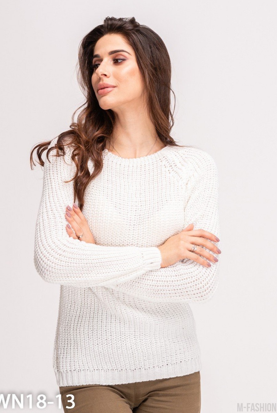 Белый свитер объемной вязки с люрексом - Фото 1
