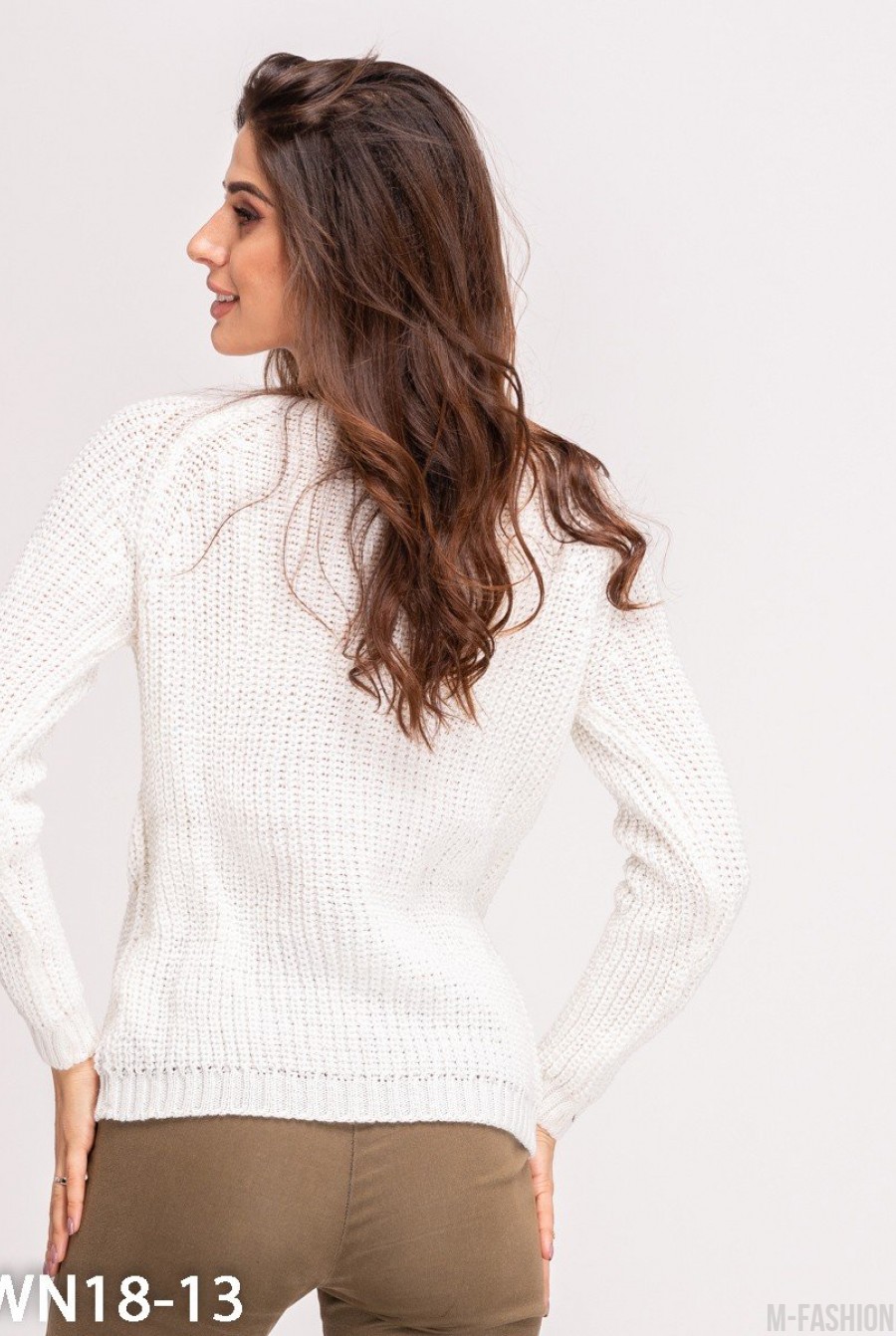 Белый свитер объемной вязки с люрексом- Фото 3