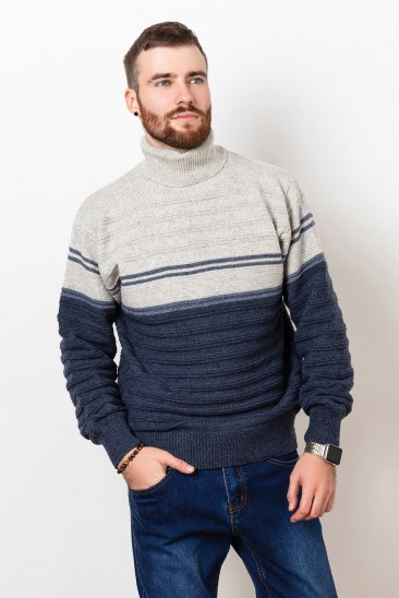Серо-синий шерстяной свитер с высоким горлом
