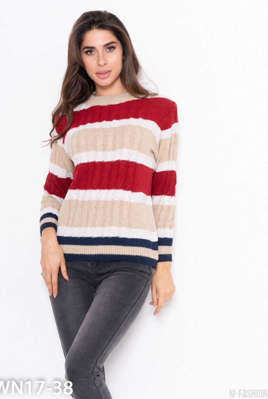 Полосатый цветной вязаный свитер - Фото 1