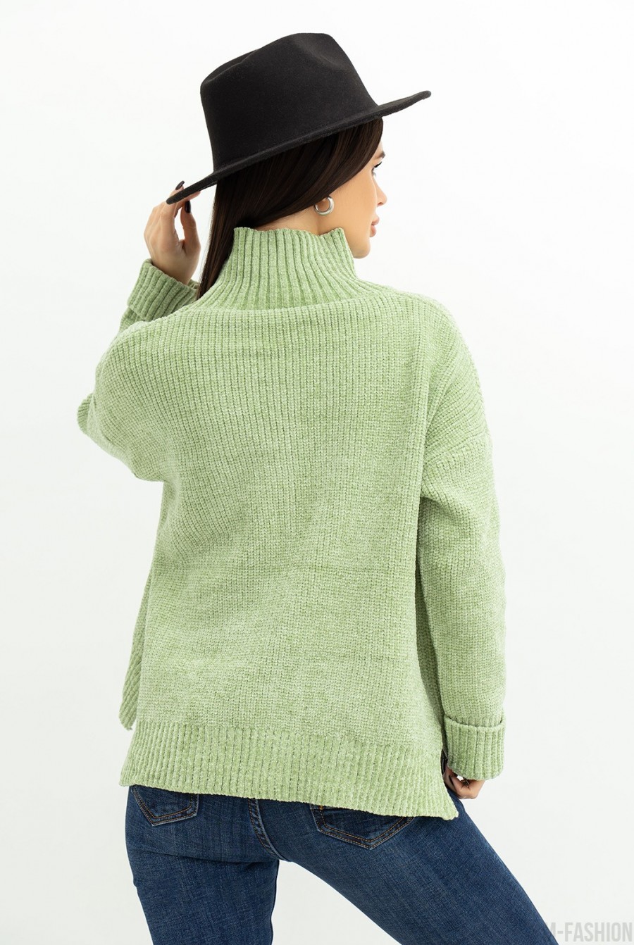 Мятный мохеровый свитер с надписью- Фото 3