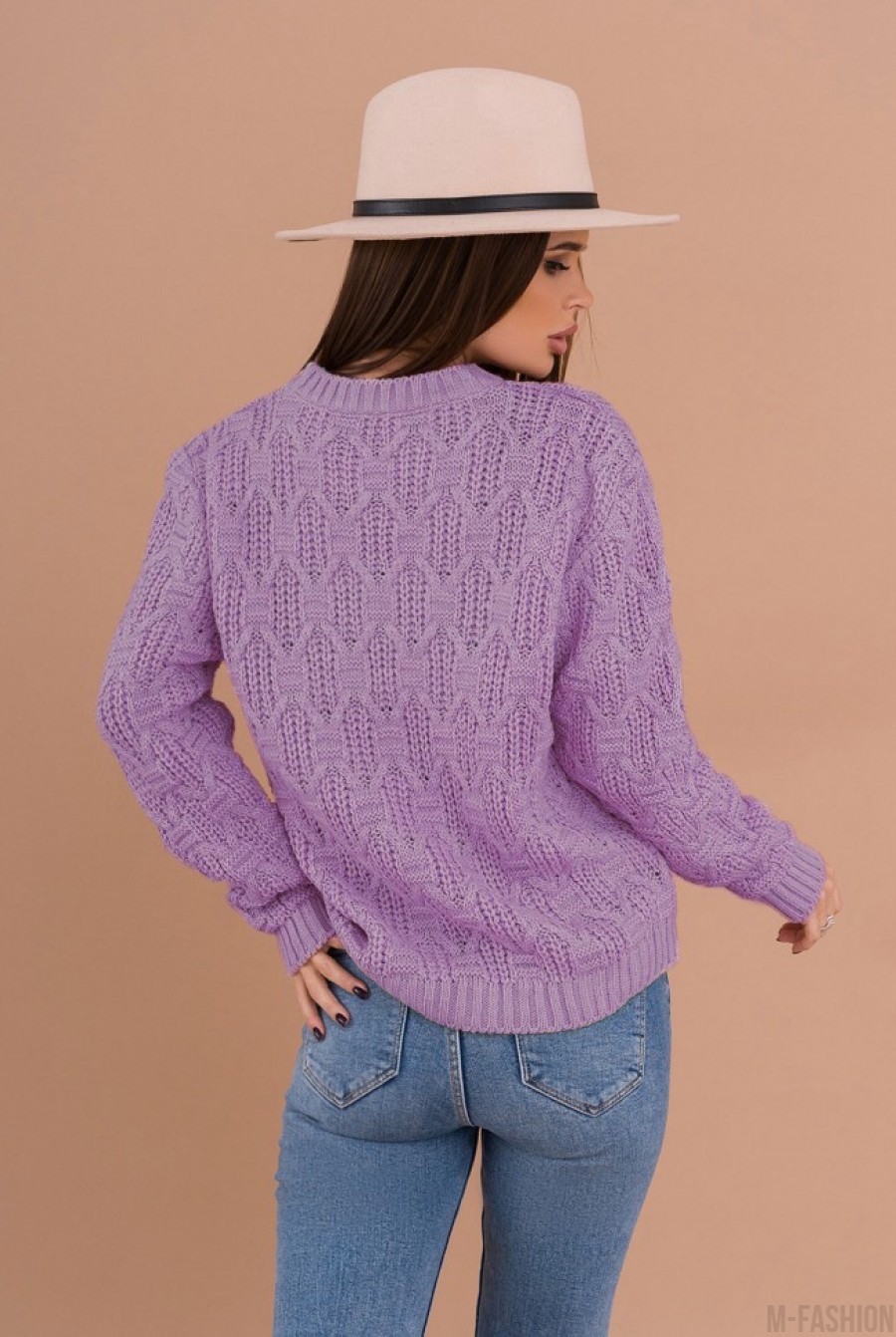 Сиреневый шерстяной свитер с комбинированным узором- Фото 3