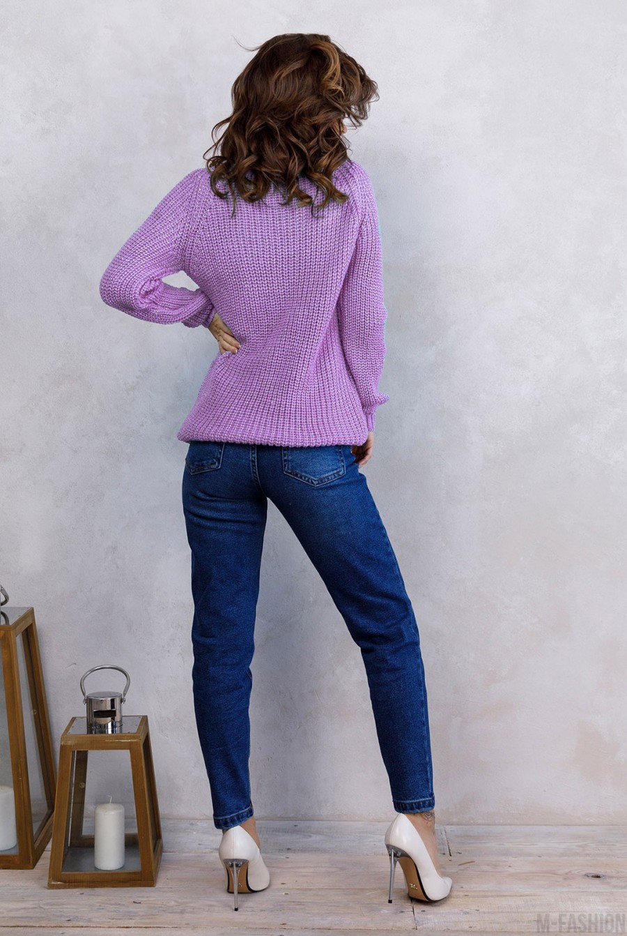 Сиреневый вязаный свитер из шерсти с люрексом- Фото 3