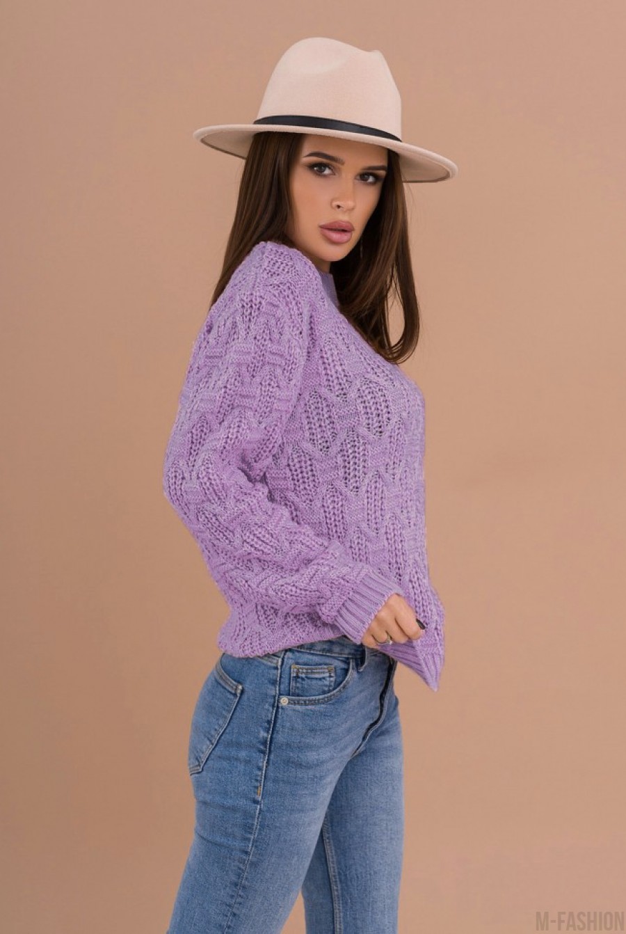 Сиреневый шерстяной свитер с комбинированным узором- Фото 2