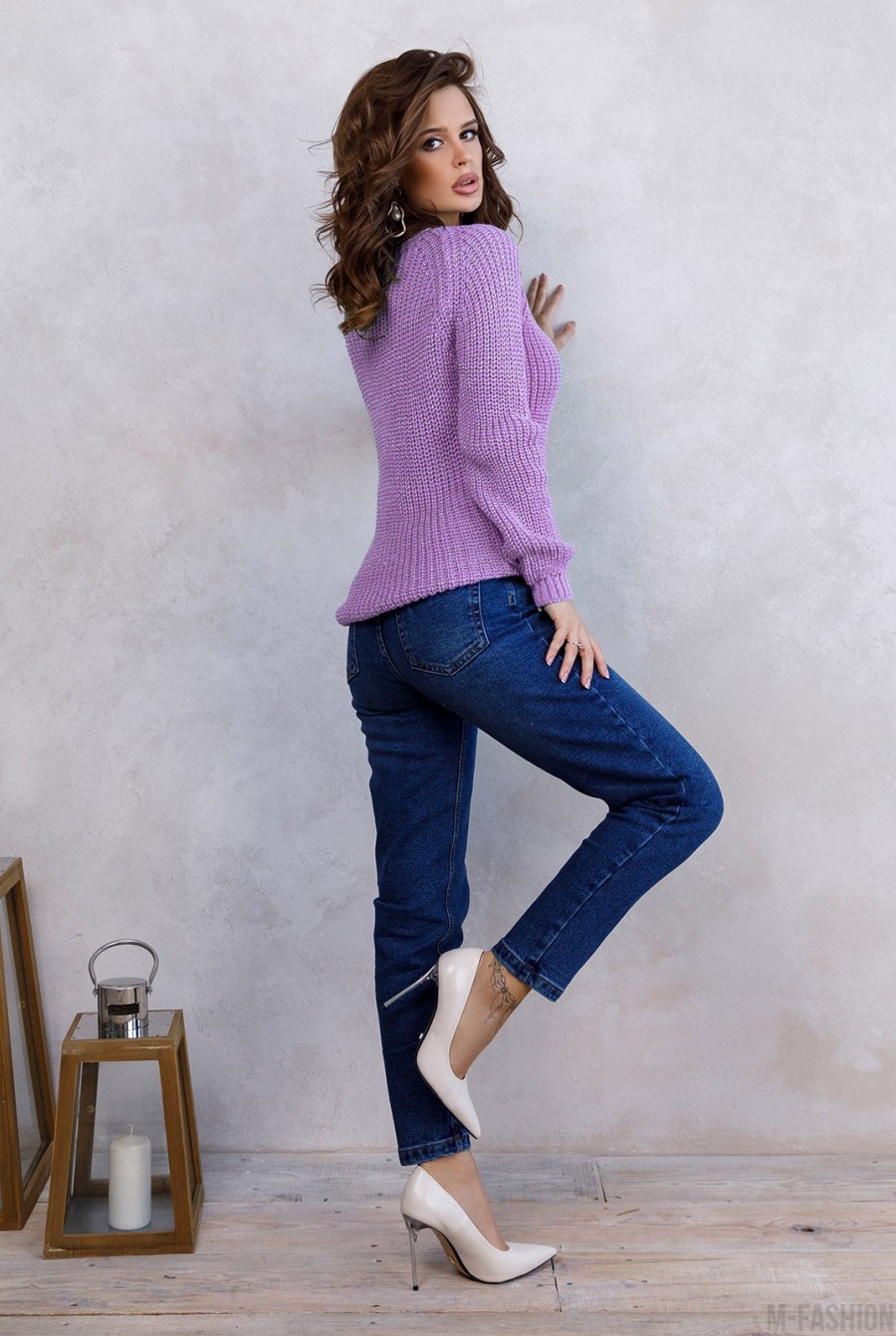 Сиреневый вязаный свитер из шерсти с люрексом- Фото 2