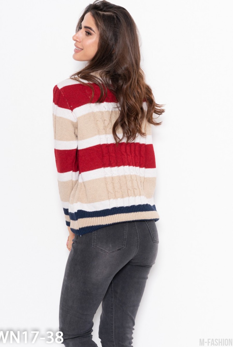 Полосатый цветной вязаный свитер- Фото 3