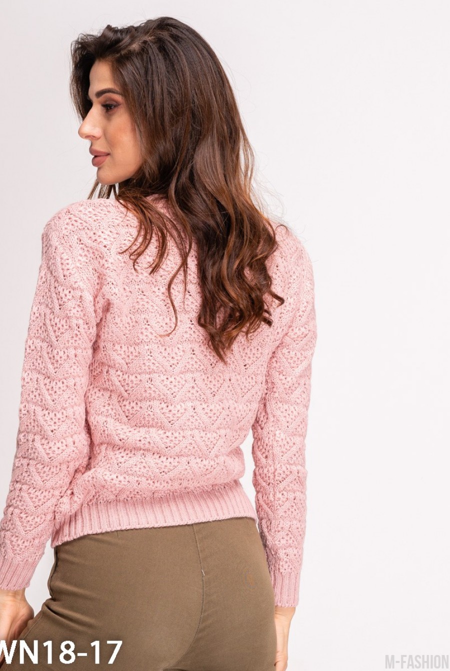 Розовый ажурный шерстяной свитер- Фото 3