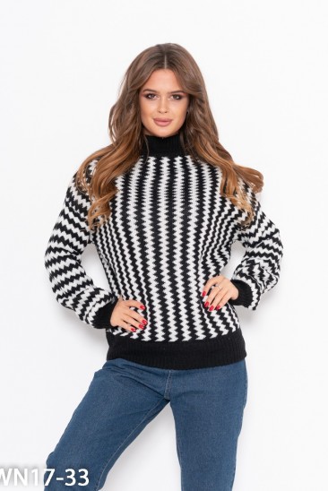 Черно-белый свитер с вертикальным узором