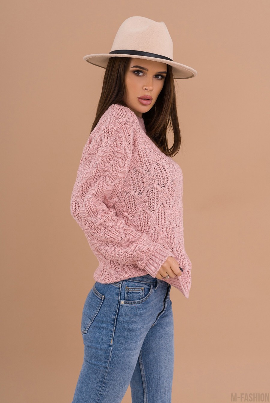Розовый шерстяной свитер с комбинированным узором- Фото 5