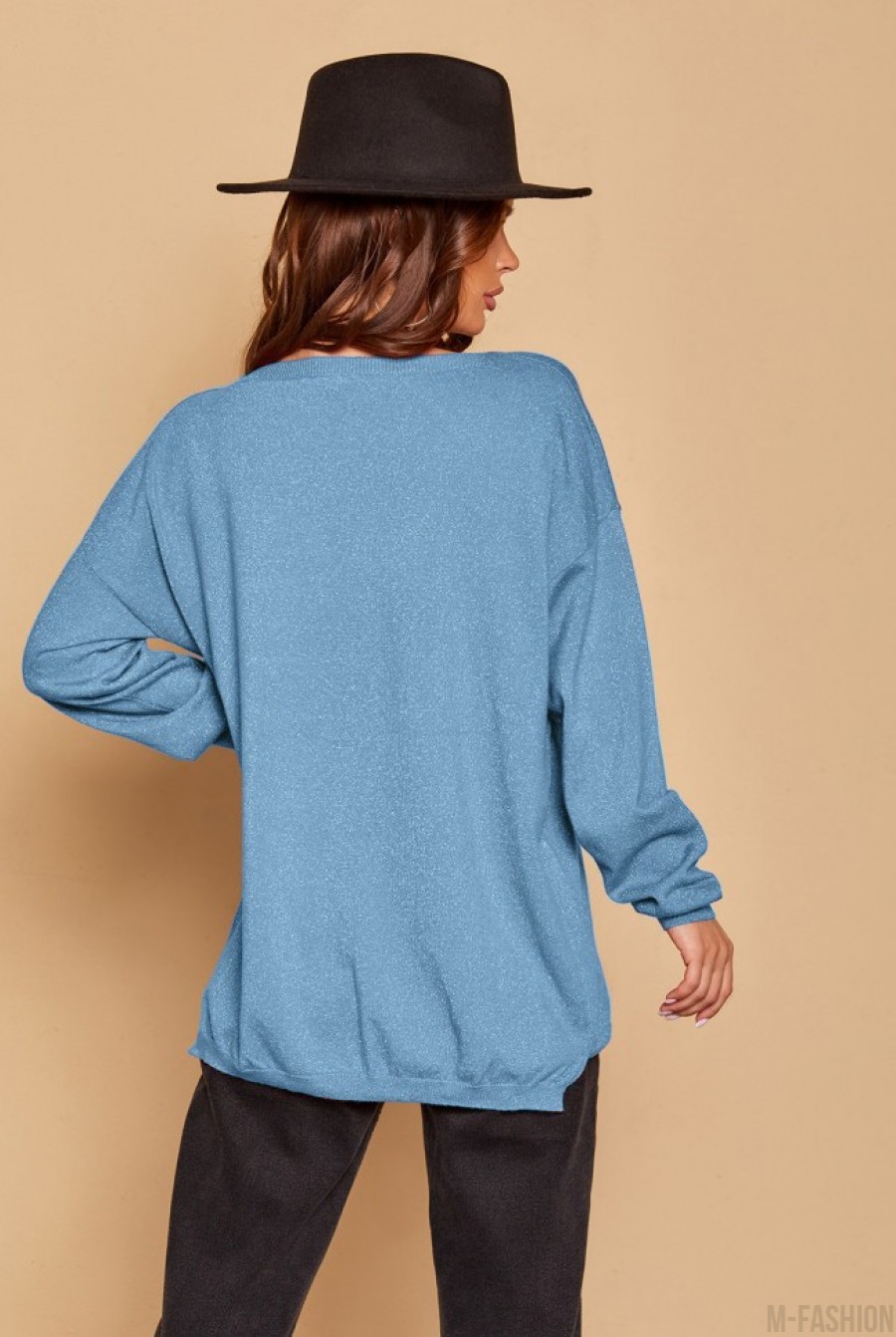 Синий свободный свитер с люрексом- Фото 3