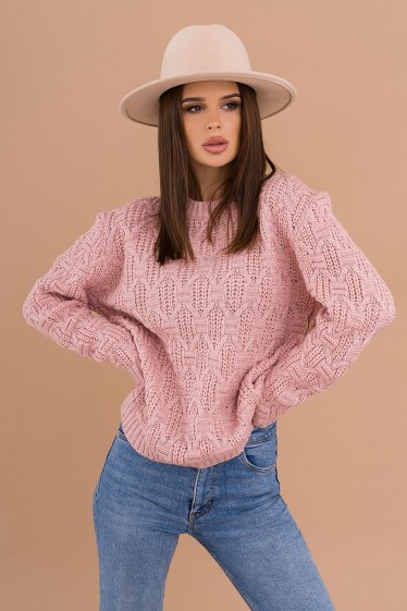 Розовый шерстяной свитер с комбинированным узором