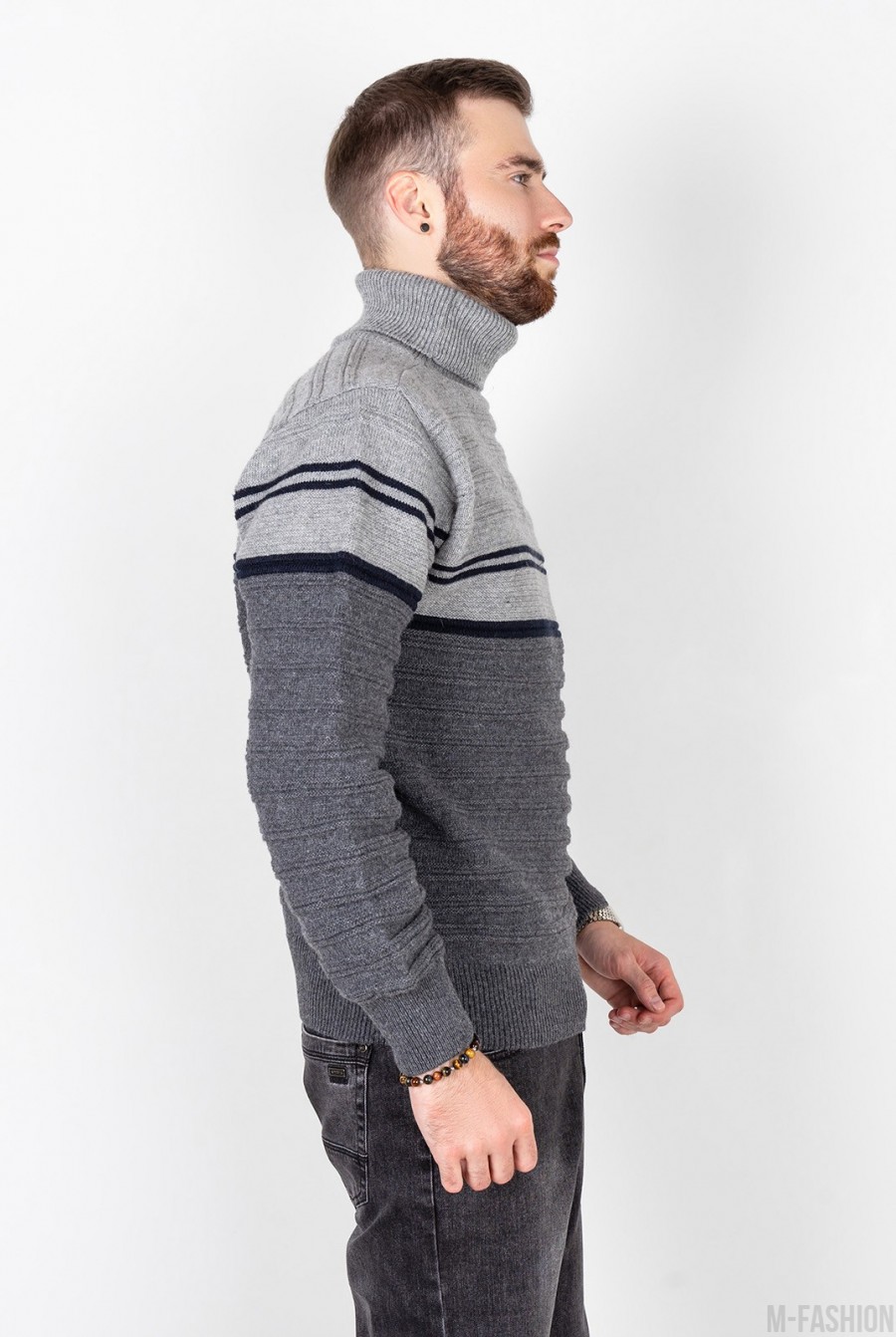 Серый шерстяной свитер с высоким горлом- Фото 2