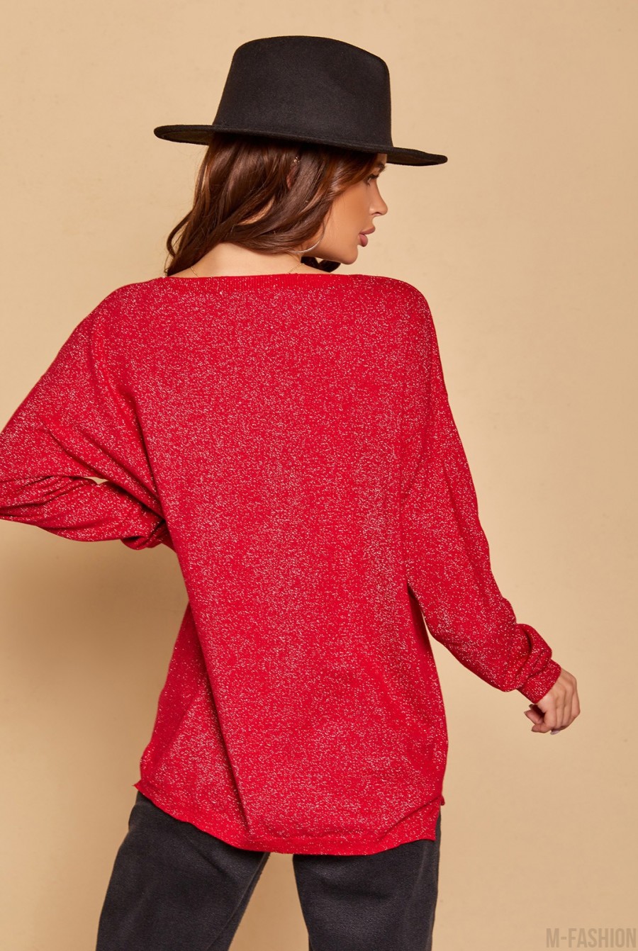 Красный свободный свитер с люрексом- Фото 3