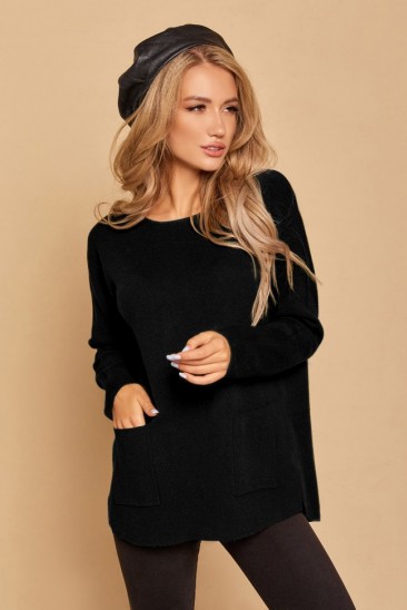 Черный асимметричный свитер с карманами