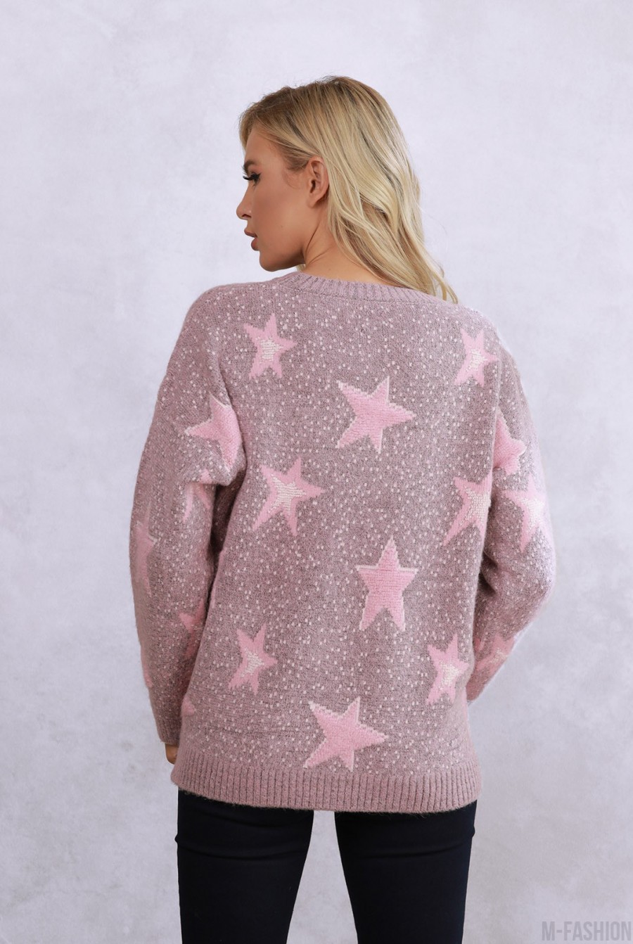 Розовый ангоровый свитер со звездным декором- Фото 3