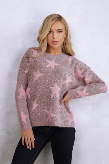 Розовый ангоровый свитер со звездным декором