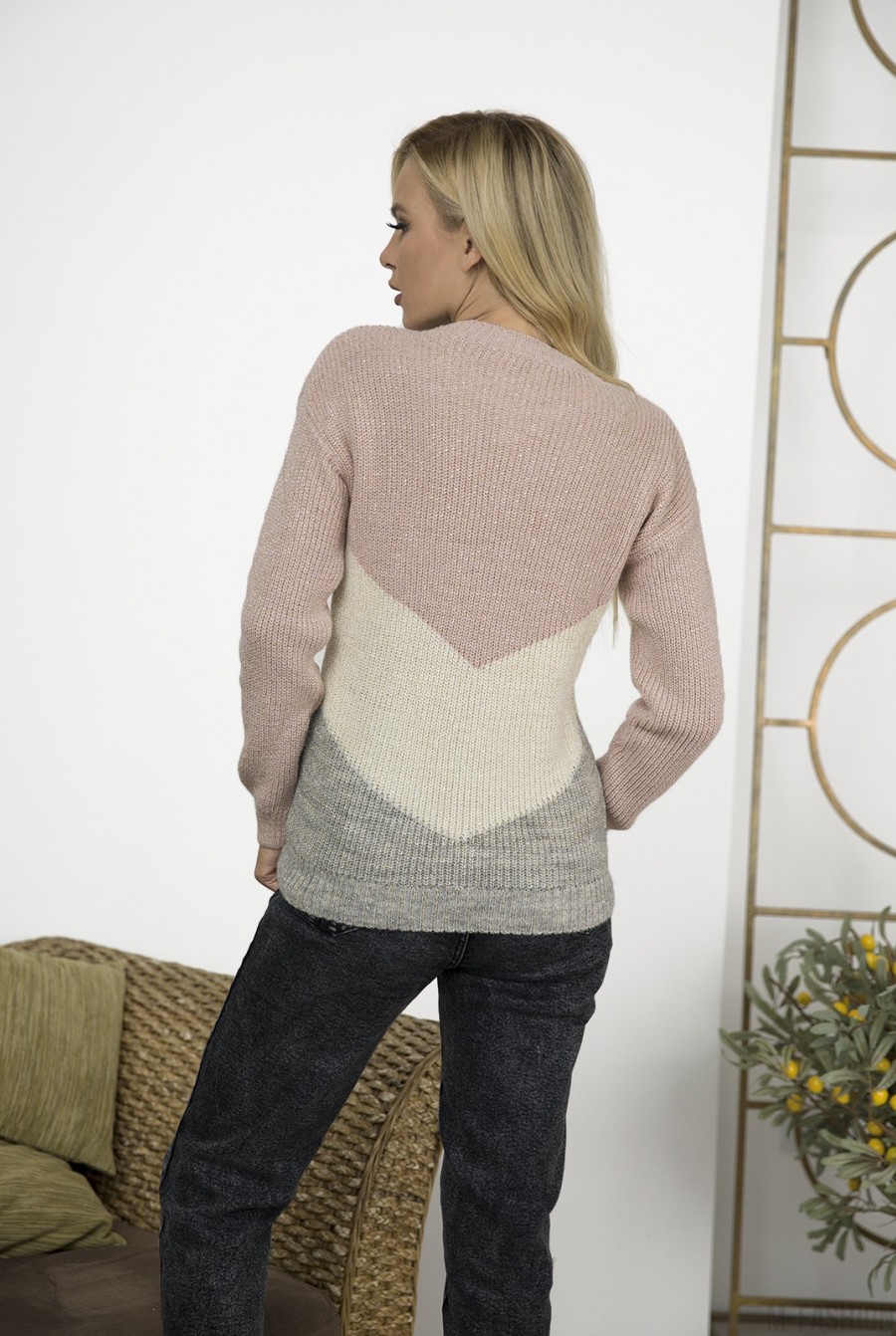 Сиренево-серый теплый вязаный свитер с люрексом- Фото 3