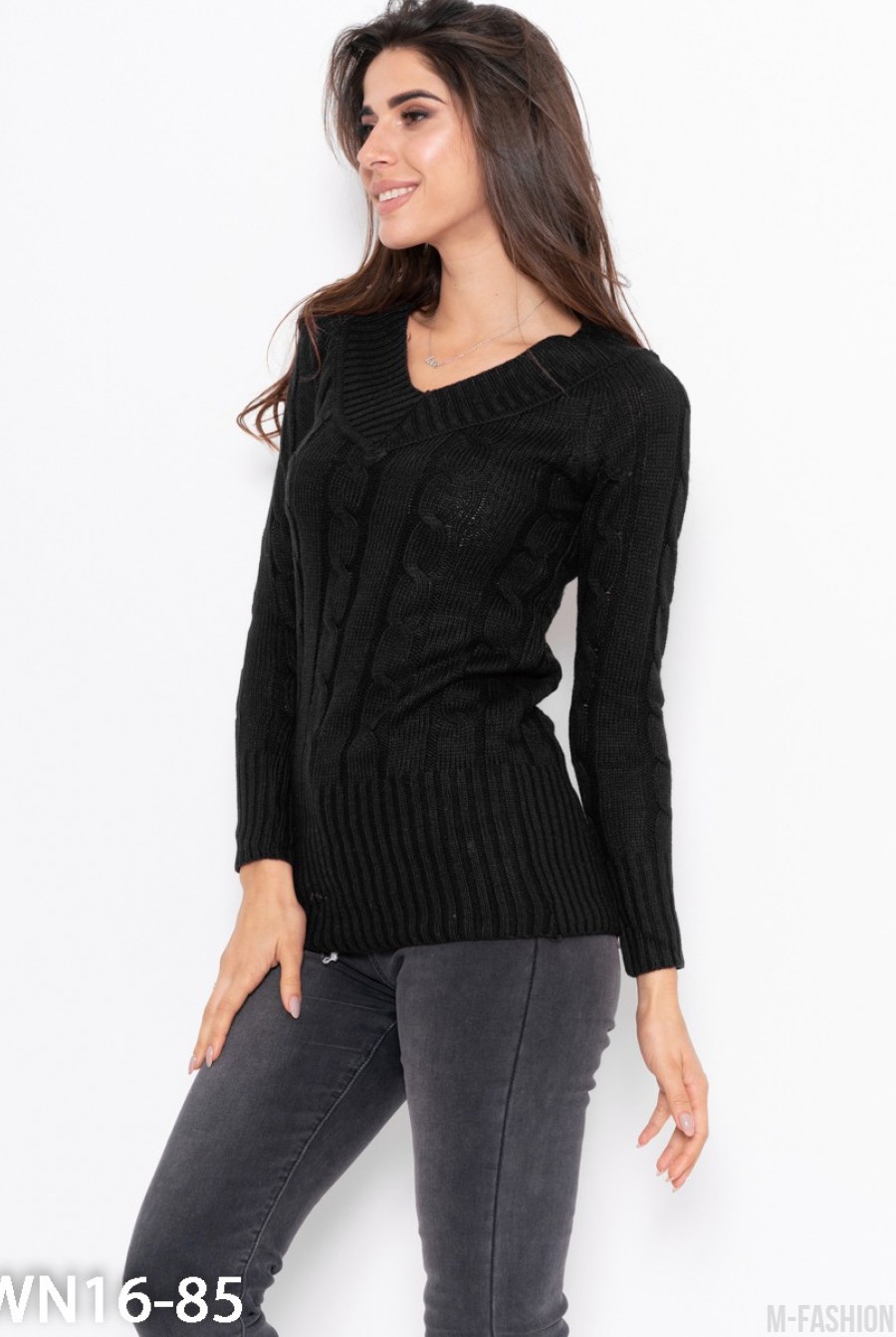 Черный тонкий свитер ажурной вязки- Фото 2