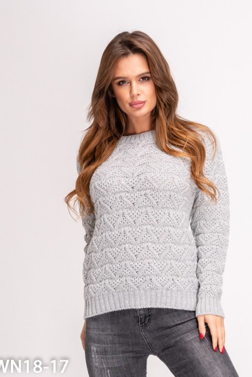 Серый ажурный шерстяной свитер