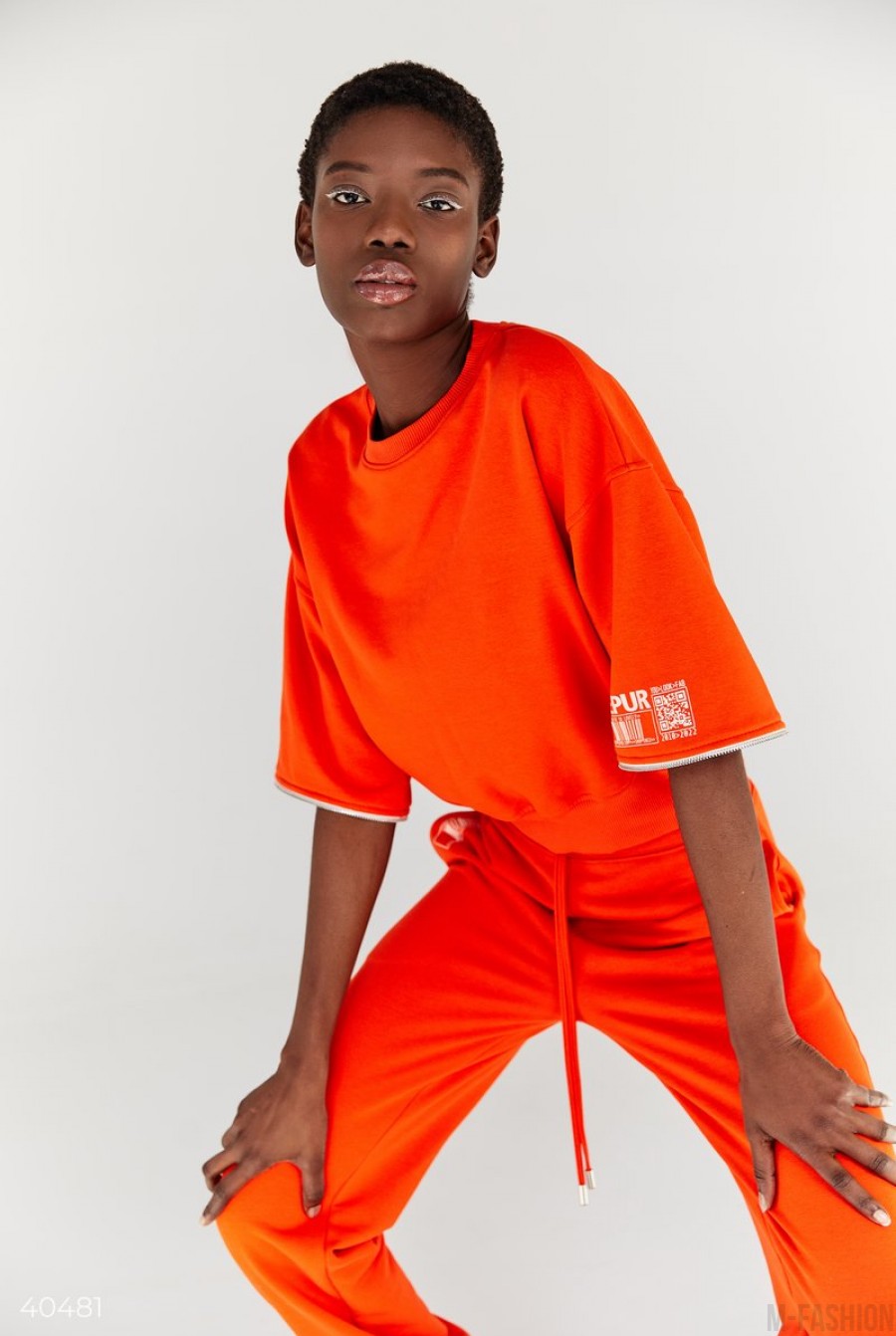 Хлопковый оранжевый свитшот- Фото 4