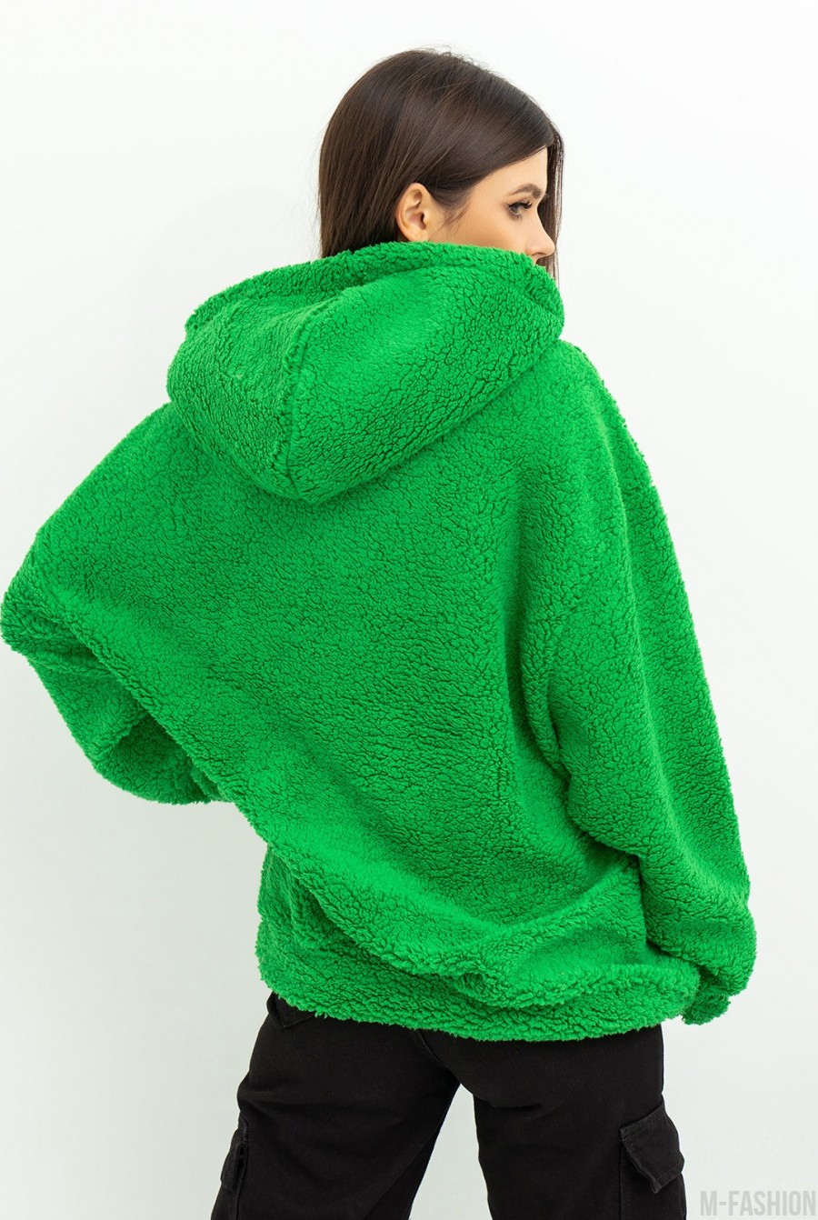 Зеленая шерстяная толстовка с короткой молнией- Фото 3