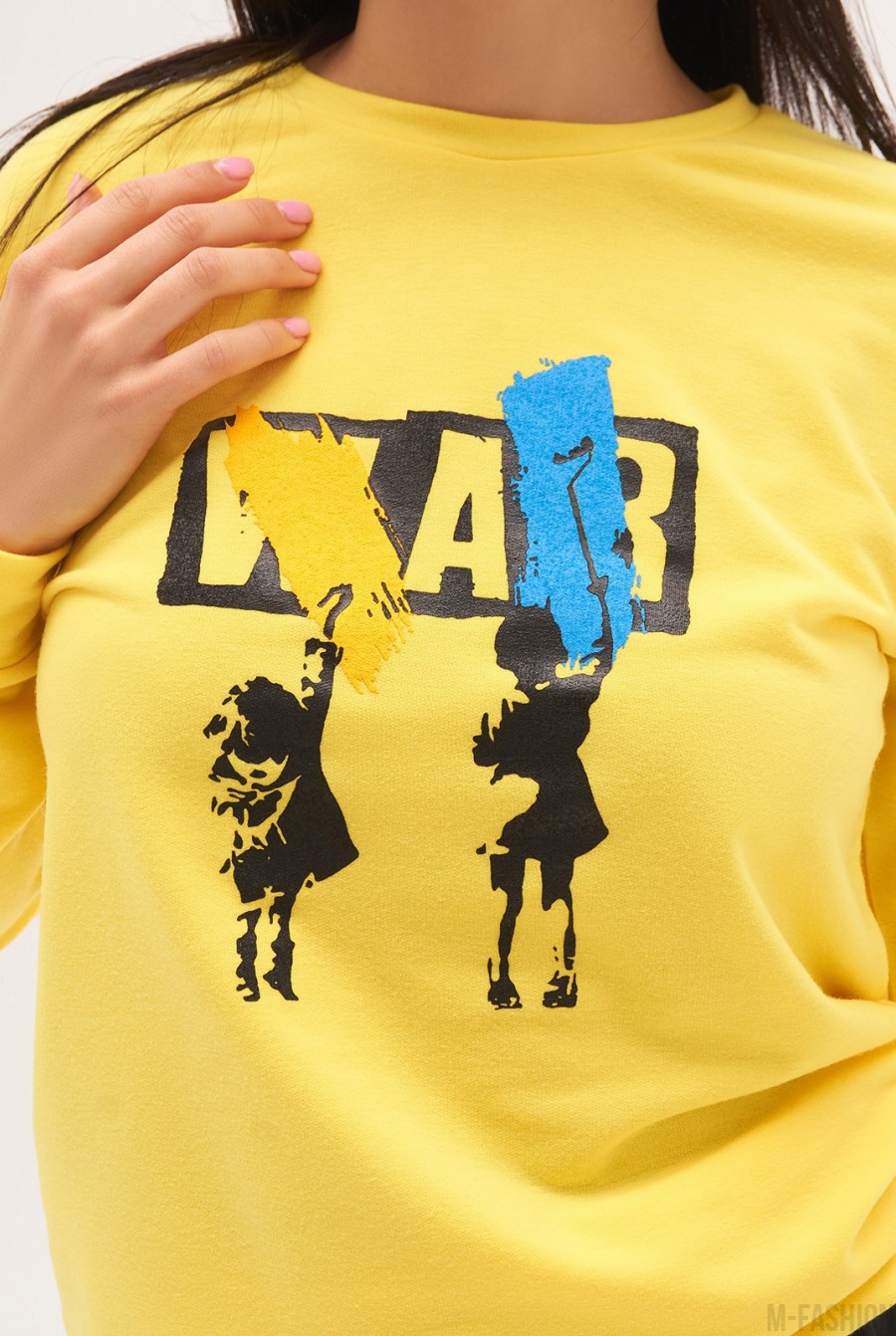Желтый трикотажный патриотический свитшот с принтом- Фото 4