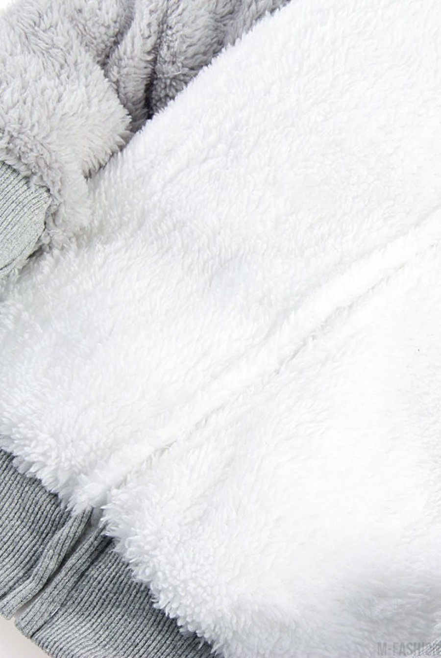 Серо-белая теплая толстовка на флисе с капюшоном и застежкой-молнией- Фото 4