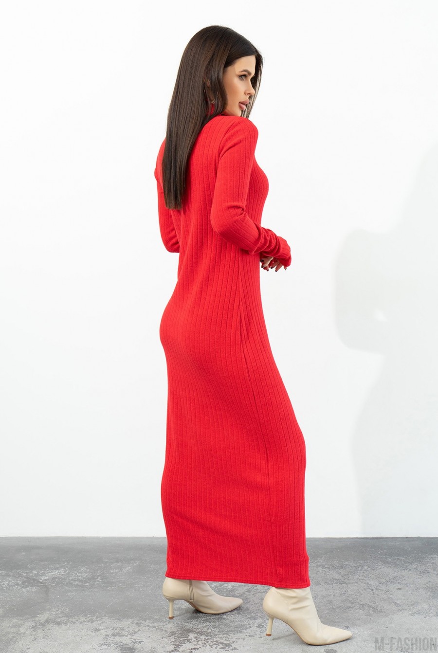 Красное ангоровое длинное платье-гольф- Фото 2