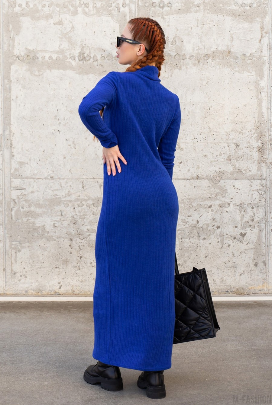 Синее ангоровое длинное платье-гольф- Фото 3