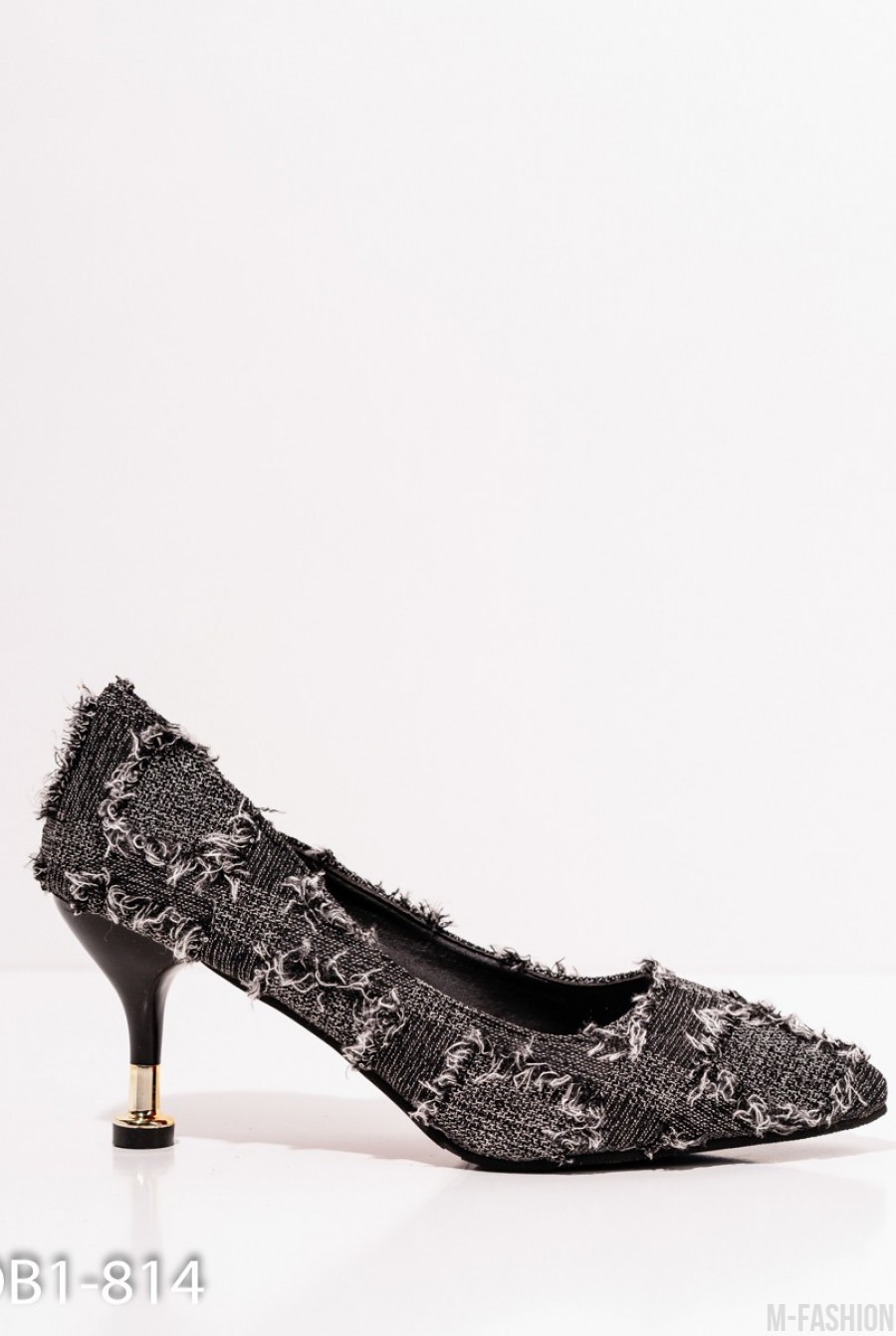 Черные текстильные туфли с бахромой - Фото 1