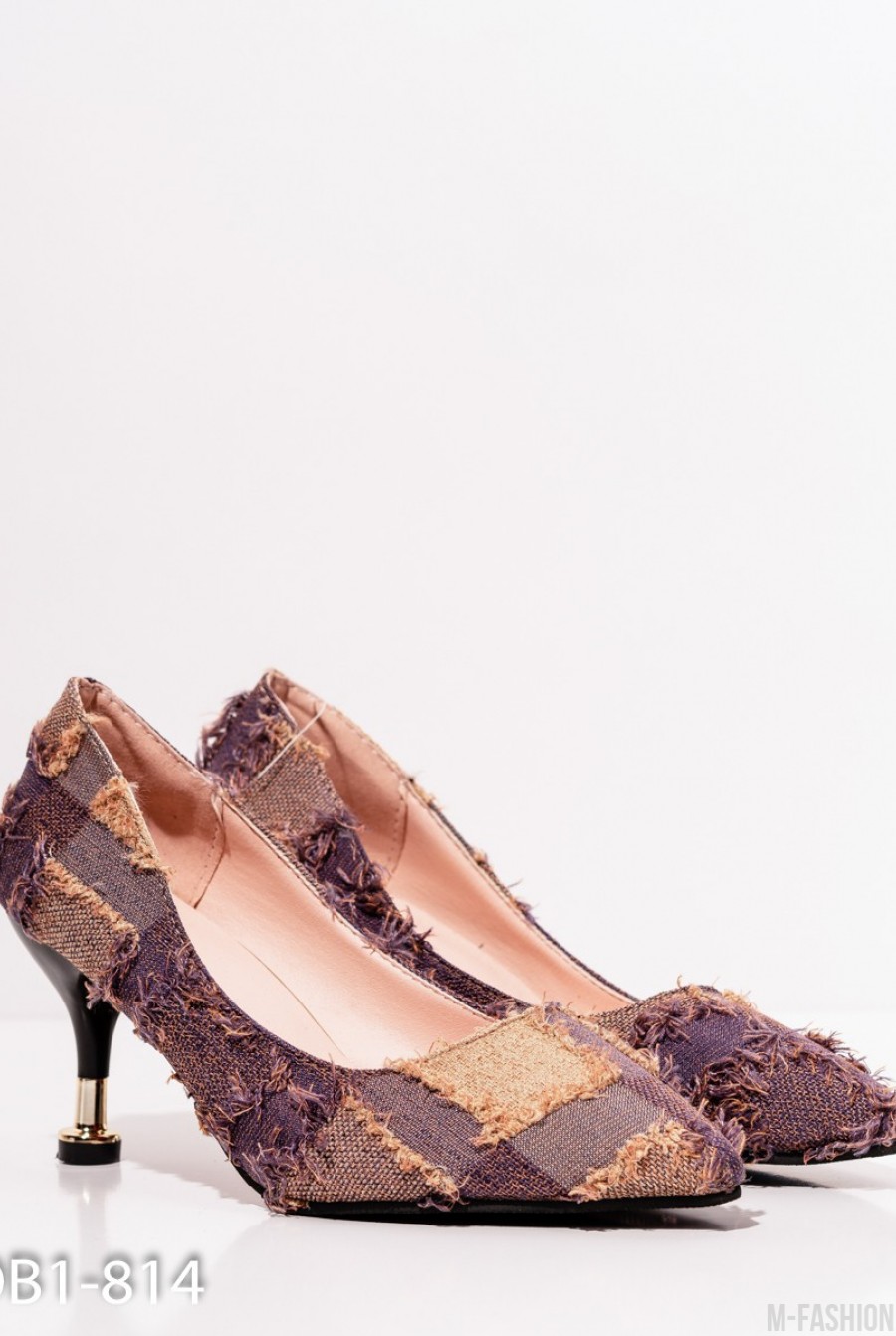 Сиреневые текстильные туфли с бахромой- Фото 2