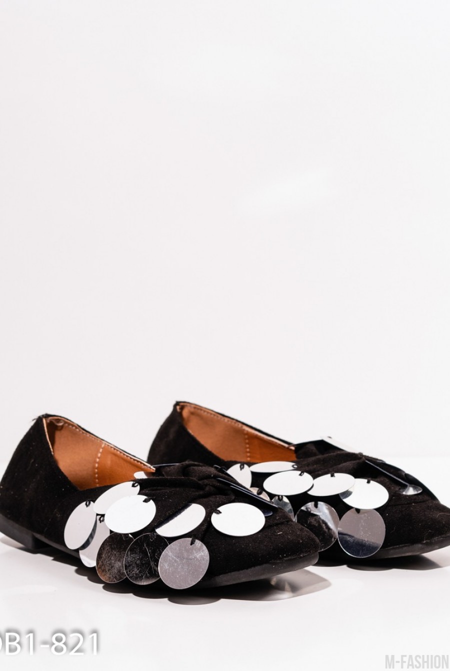 Черные замшевые туфли с крупными пайетками- Фото 2