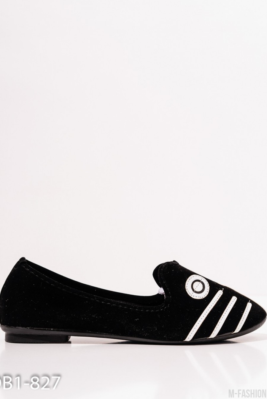 Черные замшевые туфли с мордочками на мысках - Фото 1